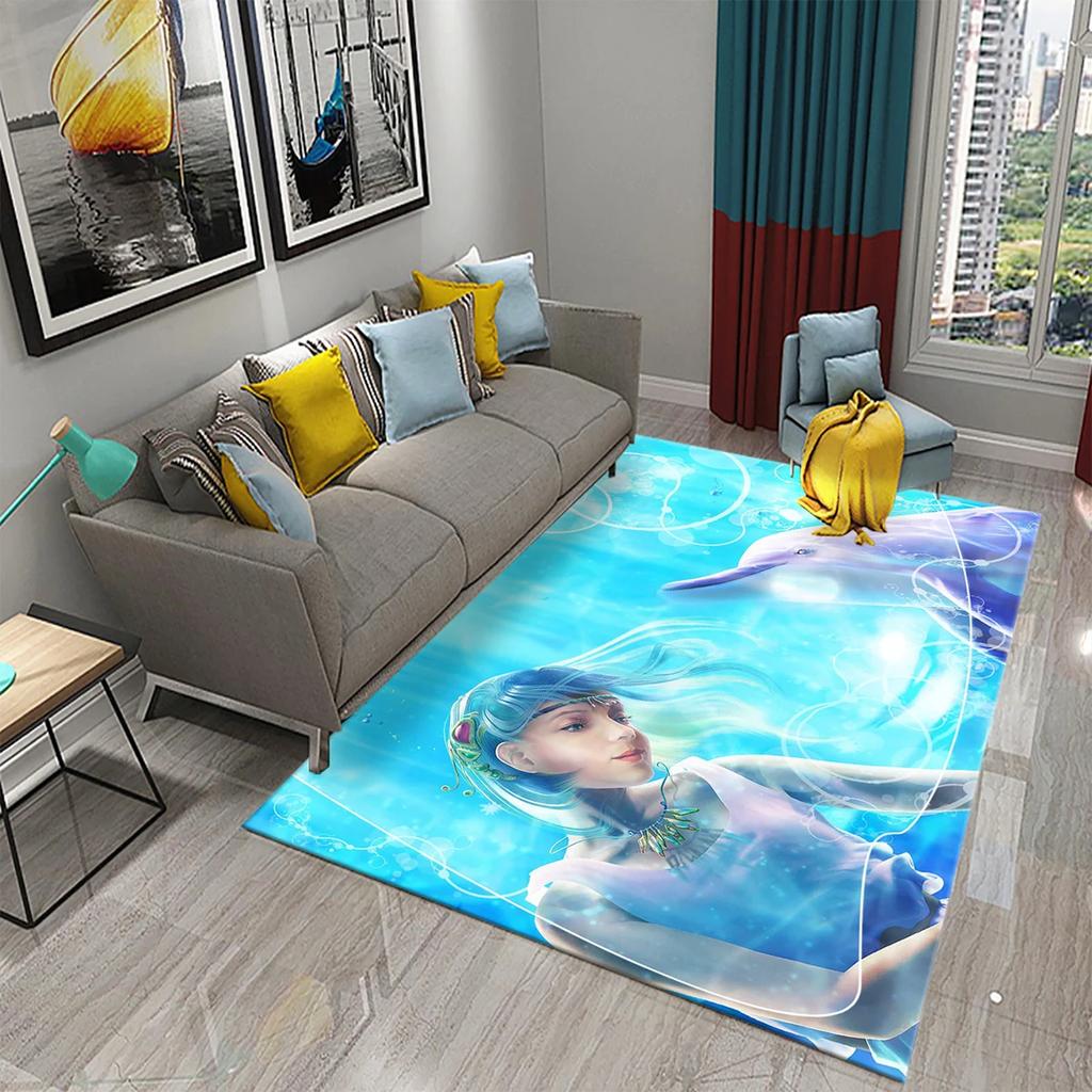3D Fantasy Dolphin Carpet for Living Room Bedroom Kids Rug Dolphin Series Carpet Hallway Floor Mat Bathroom Kitchen Non-slip Rug