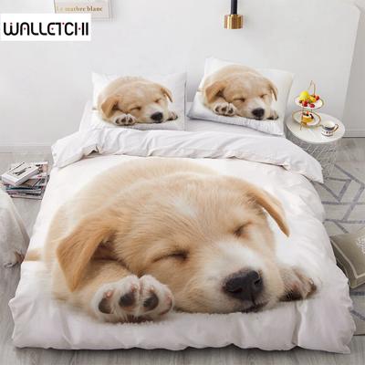 Lovely Animal 3D Bedding Sets White Duvet Quilt Cover Set Comforter Bed Linen Pillowcase King Queen 200*220cm Size Dogs Pets Dog