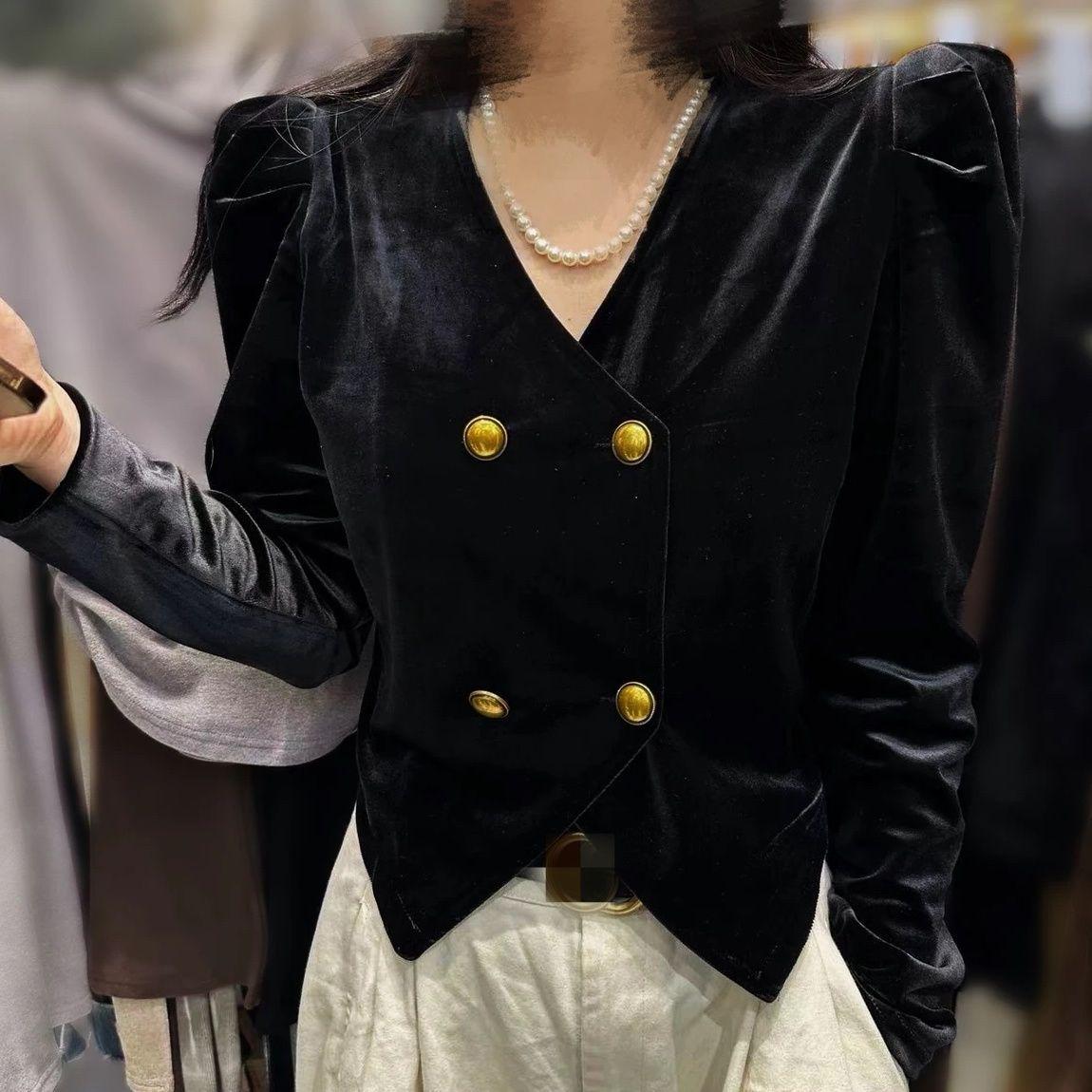 Элегантный укороченный кардиган из бархата | Весна/Осень 2025 | Французский стройнящий с пышными рукавами 2XL