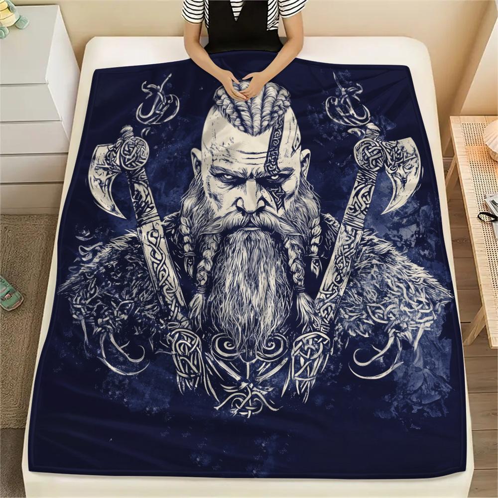 Viking Warrior  Print Flannel Blanket, High quality Comfortable for All Seasons, Home Decor, Warmth and Comfort