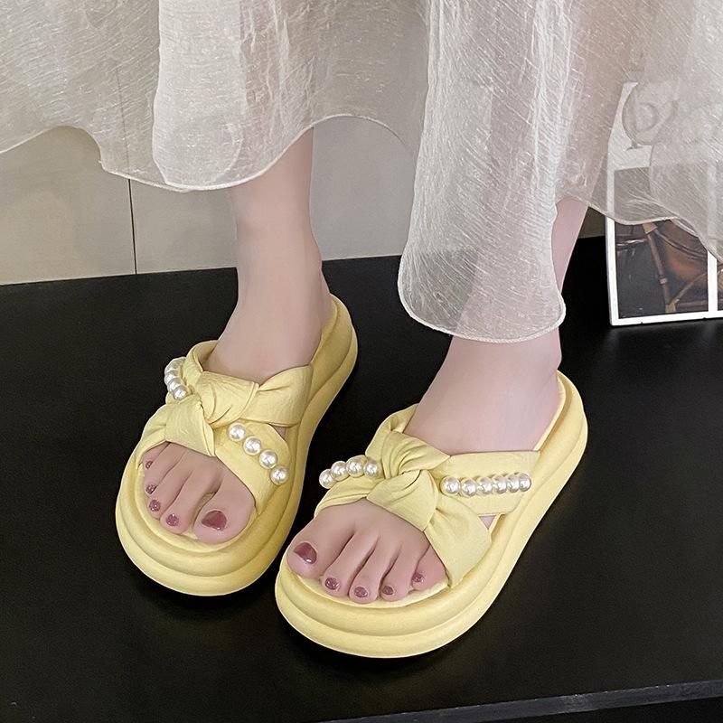 

2025 лето новая мода дерьмо ощущение на улице носить пляжные крутые тапочки крутые тапочки женские маффин фея ветер однословные шлепанцы 40 жёлтый