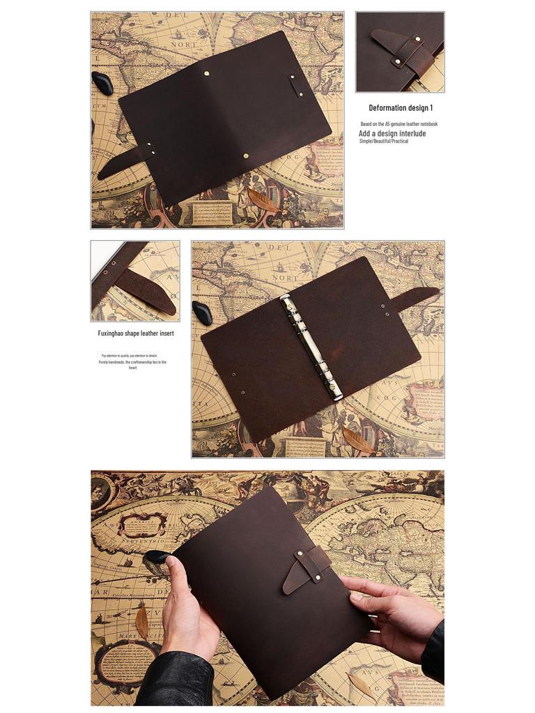 Genuine Leather A5 Business Planner Binder - Retro Style