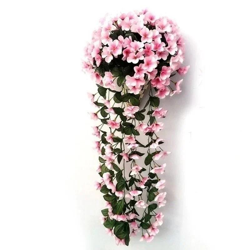 Violet Artificial Flowers Valentines Day Party Decoration Simulation Wall Hanging Flower Basket Orchid False Silk Vine Flowers
