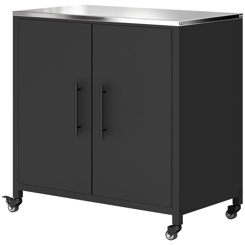 Metal Garden Shed, Stainless Steel Roof, Wheels, Black