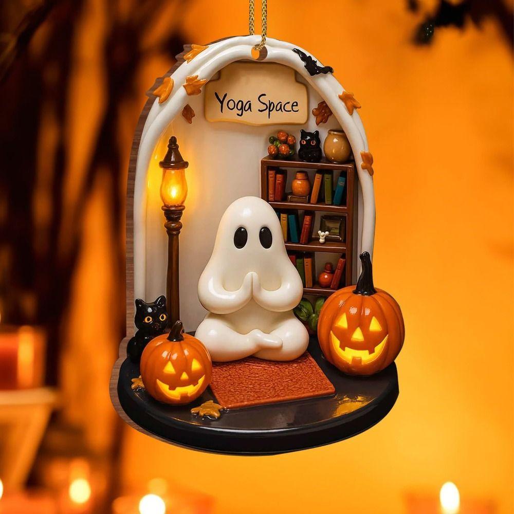 2D Halloween Ghost Ornaments Reading Ghost Acrylic Pendant  Party Supplies