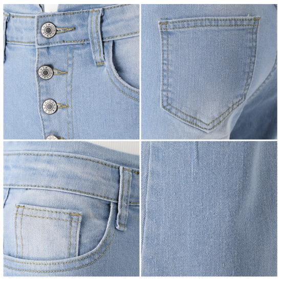 Women Jeans High Waist Flared Hem Slim Fit Button Closure Gradient Color Matching Full Length Pockets Bell-bottomed Pants Denim Trousers