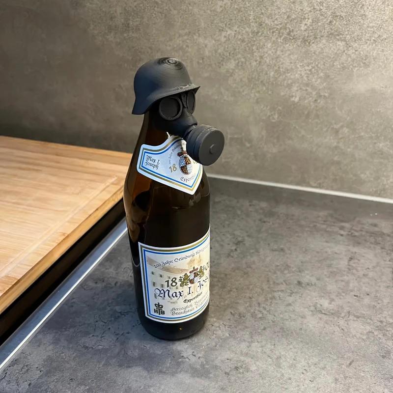 1 Stück 3D-Druck Gasmaske Bierflaschenaufsatz Wiederverwendbarer Neuheit Luftdichter Verschluss zur Likörkonservierung & Staubdichtung