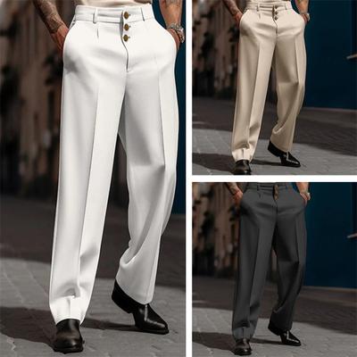 Pantalon de costume pour hommes, droit, ample, couleur unie, poches souples, taille moyenne, fermeture à boutons, Style Business formel, pantalon de bureau Long