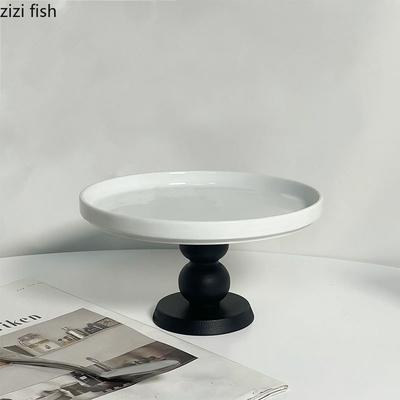 Ceramic Dinner Plate Household High Foot Fruit Plate Snack Plates Dessert Plates Bread Plates Cake Display Rack Kitchen Supplies