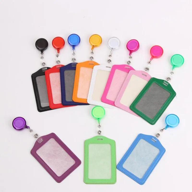 Women Man Bank Credit ID Card Holders Bus Identity Badge Protector Cover Bus Card Covers with Retractable Reel Office Supply