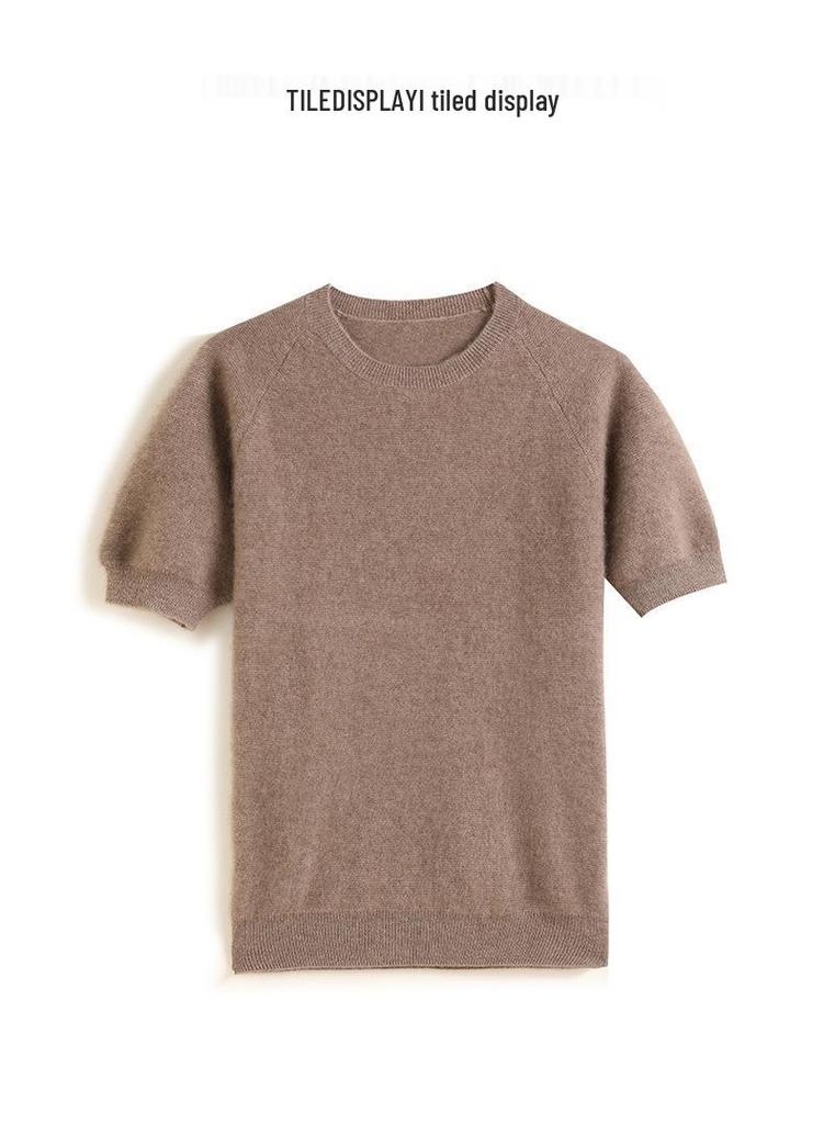 2025 Women's Early Autumn Cashmere Knit Short Sleeve Pullover - Versatile, Stylish Solid Color Sweater