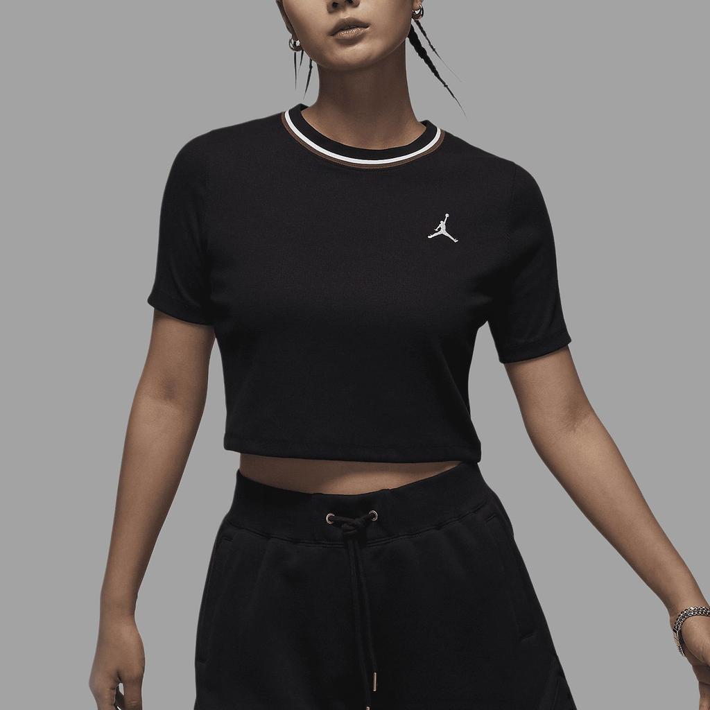 Jordan Crew Neck Logo Short Sleeve T-Shirt Women Tops Black FV7090010