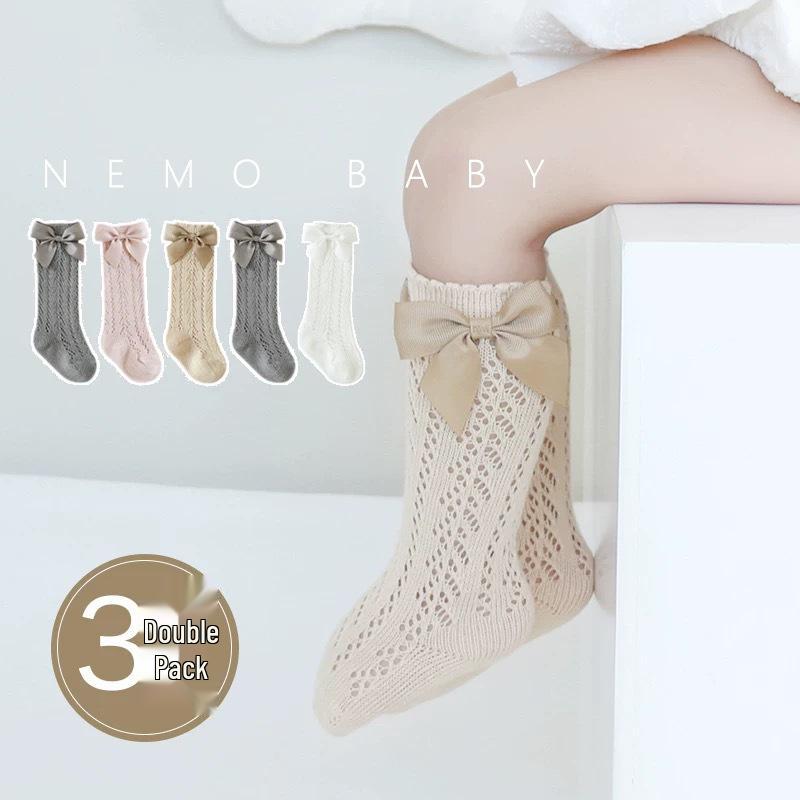 Class A Thin Mesh Summer Children's Mid-Calf Socks with Bow for Girls