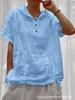 Summer European and American Women's New Solid Color Linen Short-sleeved Shirt Trendy Fashion Business Casual Linen