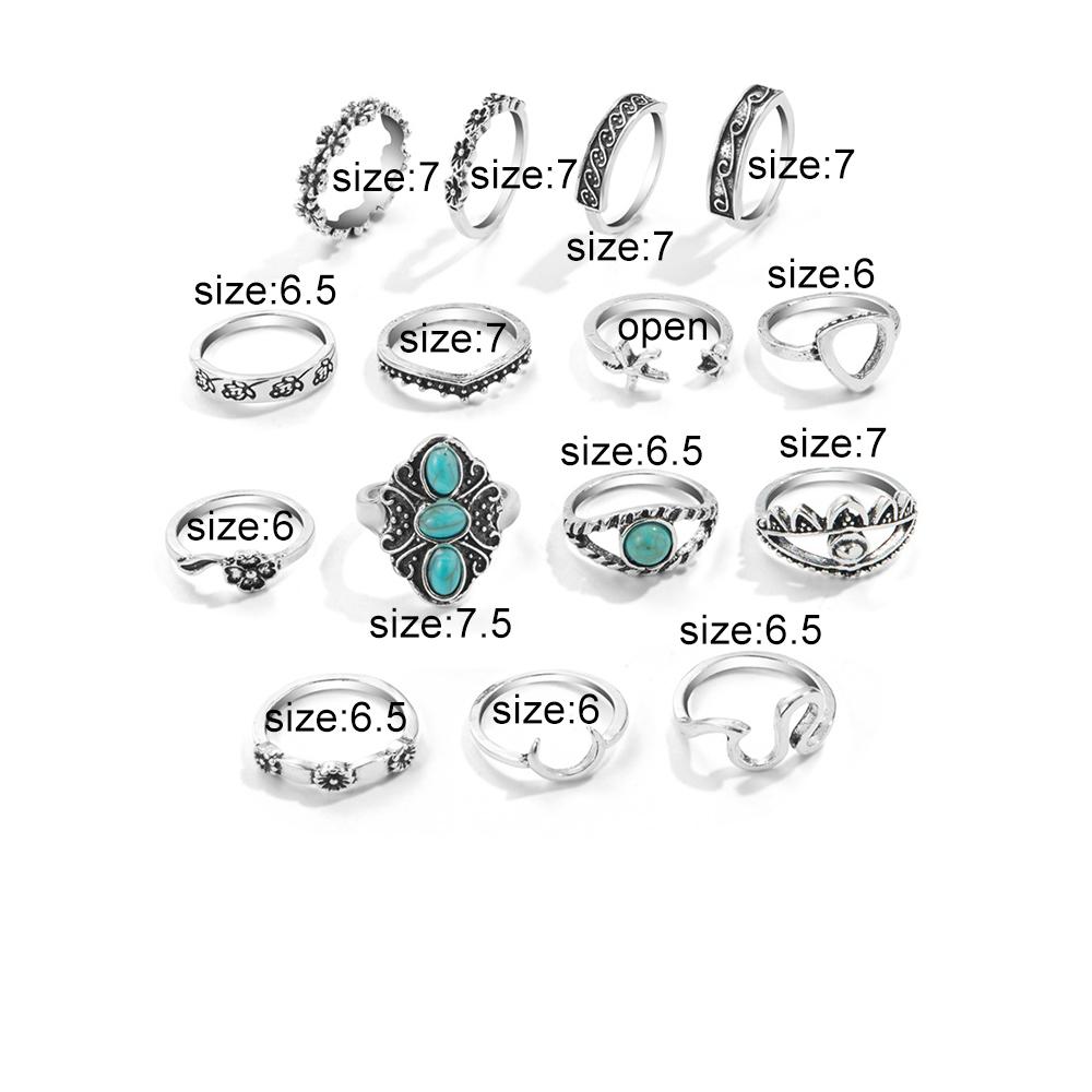 15Pcs/Set Aesthatic Vintage Ring Set Personality Punk Ring Set Gothic Rings for Women Boho Jewelry