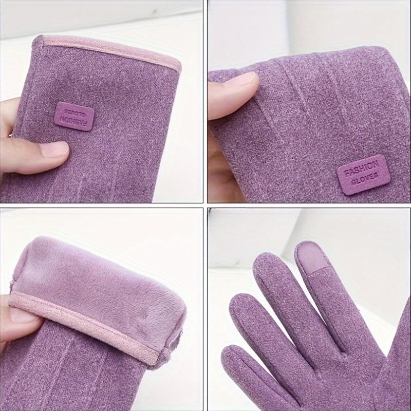 1 Pair of Thermal Fleece-Lined Polyester Gloves for Women, Touchscreen Compatible, Elastic Warm Outdoor Driving and Cycling Gloves