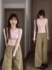 2025 New Women's Slim Fit Long Sleeve Pink Cotton Base Layer Top