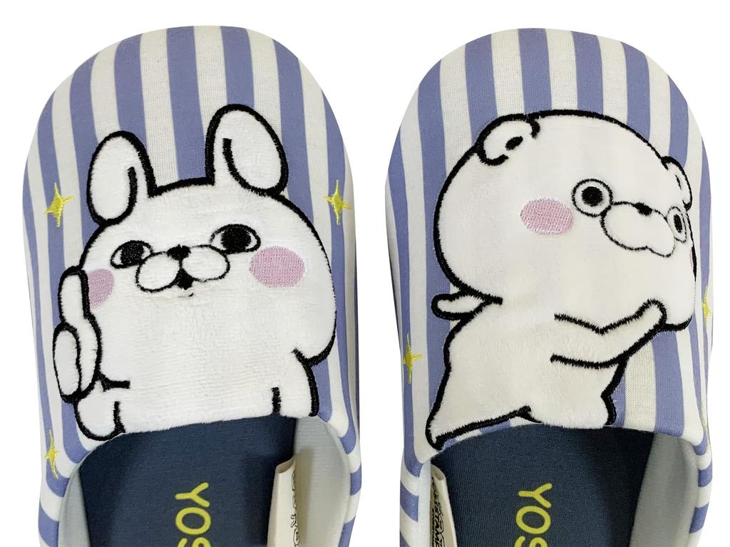 Atelier Momo and Momo Rabbit and Bear Room Indoor Striped [YOSISTAMP] Shoes, Slippers, Use, Gift, Medium, 23-25cm, Pattern, Blue, YS44011-52