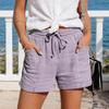 Women's Summer Shorts Drawstring Elastic Waist Cotton Linen Shorts Casual High Waisted Beach Shorts with Pockets