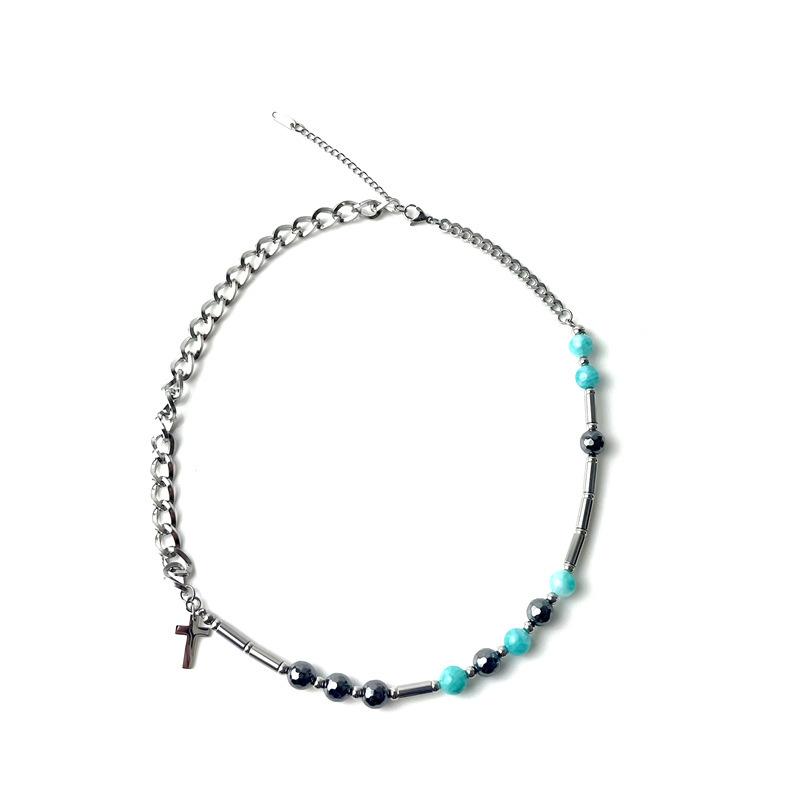 

Дизайнерские хип-хоп мужские и женские ожерелья Tide Black Green Natural Stone Cross ожерелье свитер цепи аксессуары