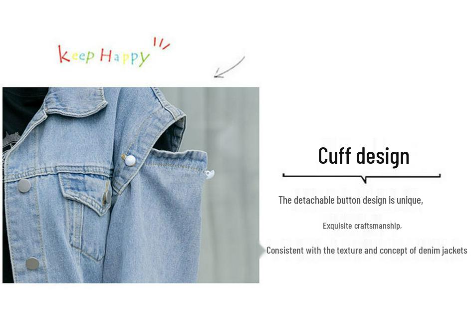 2026 Spring Korean-Style Detachable Sleeve Casual Jacket/Vest - Niche Design Denim Top