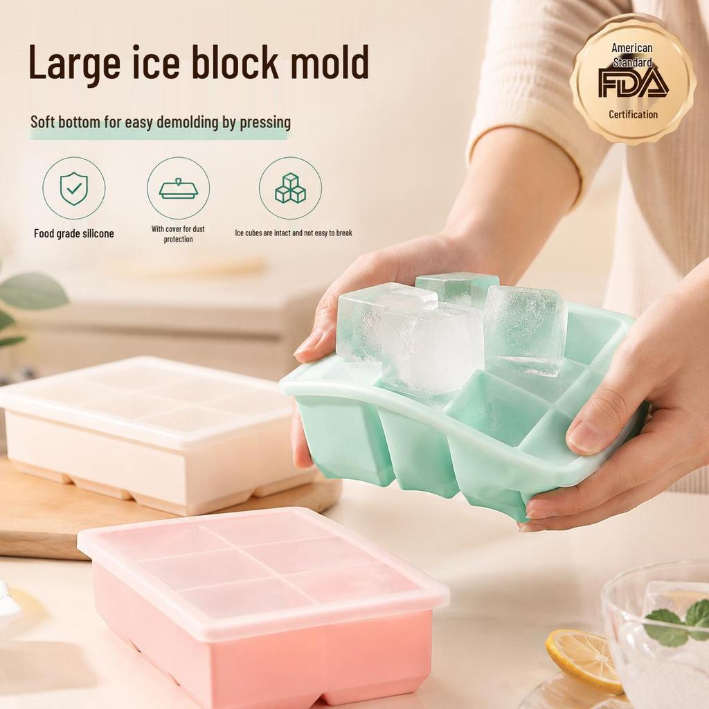 Square Ice Cube Tray with Lid - Large Silicone Mold for Home Use