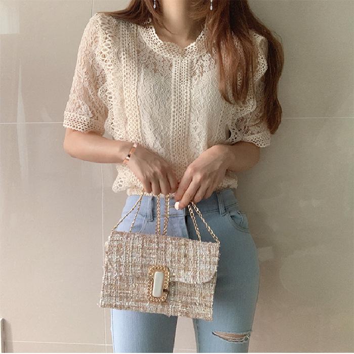 2025 Summer Women's Lace Top: Solid Color, Round Neck, Short Sleeve, Crochet Hollow Out, Loose Fit, Stylish & Comfortable Shirt.