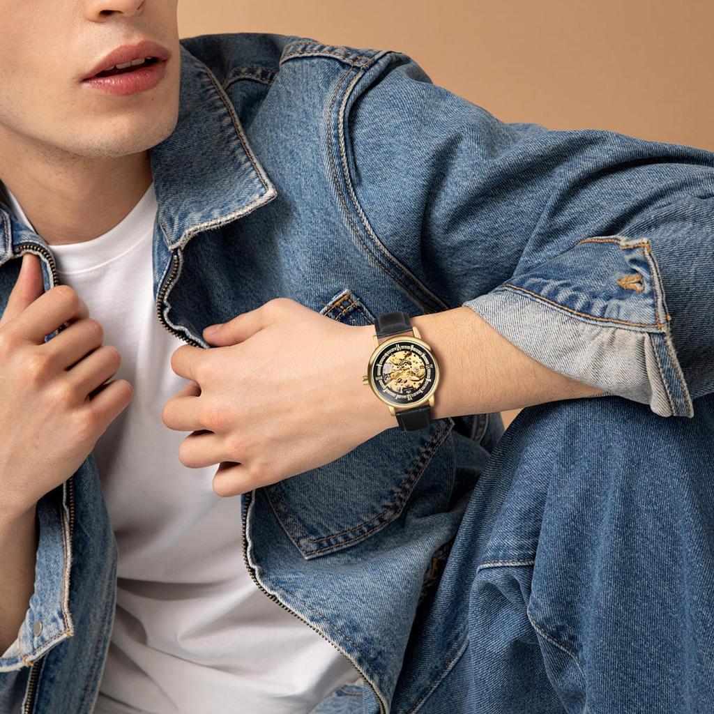 Automatic Skeleton Genuine Leather Waterproof Analog Stylish Watch Fashion Watch Black Gold Birthday Christmas Day Day Gift Men's Watch Men's -