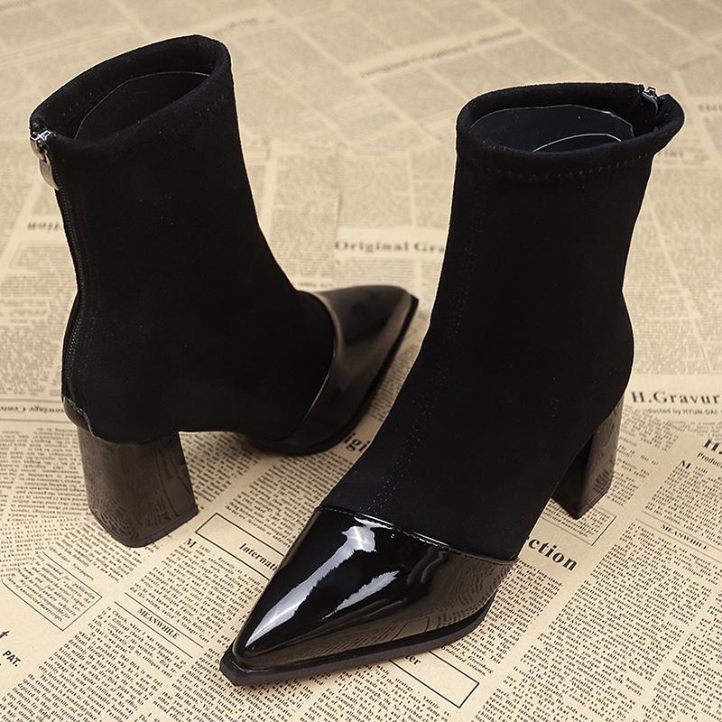 Ankle Boots Women Chunky Mid Heels Suede Shoes Woman Pointed Toe 2024 Trend Winter New Goth Walking Snow Chelsea Botas De Mujer