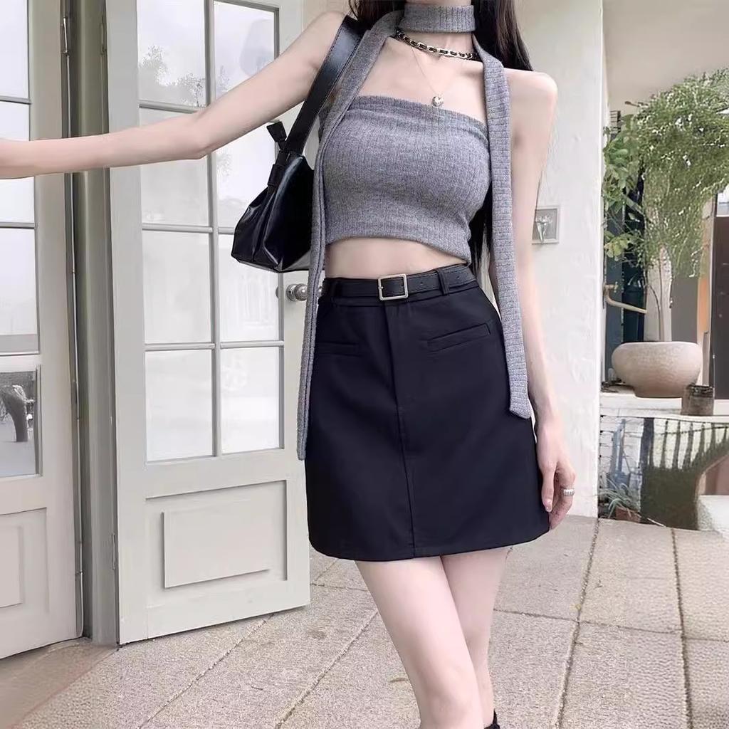 Grey High-Waisted Suit Short Skirt for Women Summer Academic Style Spicy Girl Versatile A-Line Bodycon Casual All-match Versatile Skirt