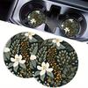 Set of 2 Absorbent Rubber Coasters with a Easy Flower Design for Car Cup Holders - Chic Interior Car Additions