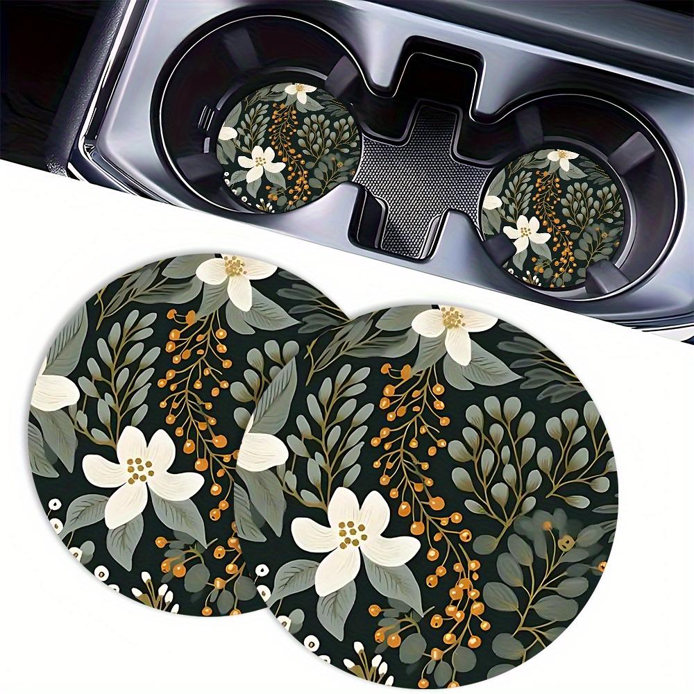 Set of 2 Absorbent Rubber Coasters with a Easy Flower Design for Car Cup Holders - Chic Interior Car Additions