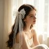 1Pc Chiffon Versatile Bow Hair Clip Bride Pearl Sweet Netting Hair Clip Veil