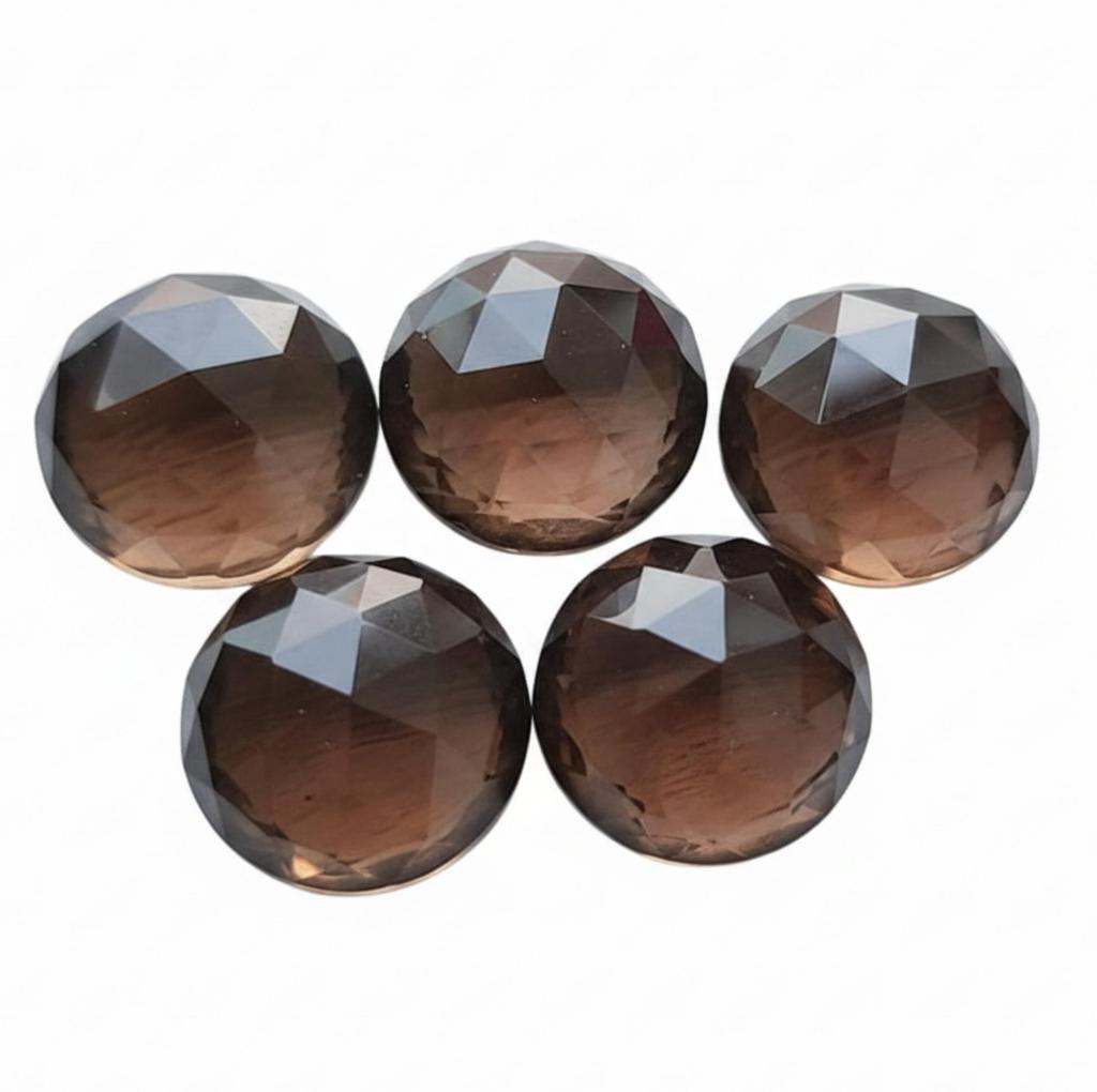 Smoky Quartz Rose Cut Cabochons, Round Brown Smoky Quartz Gemstones, Faceted Cabochon Lot, Jewelry Making Supplies