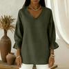 Women's -color Casual Nine-quarter Sleeve Retro V-neck Shirt