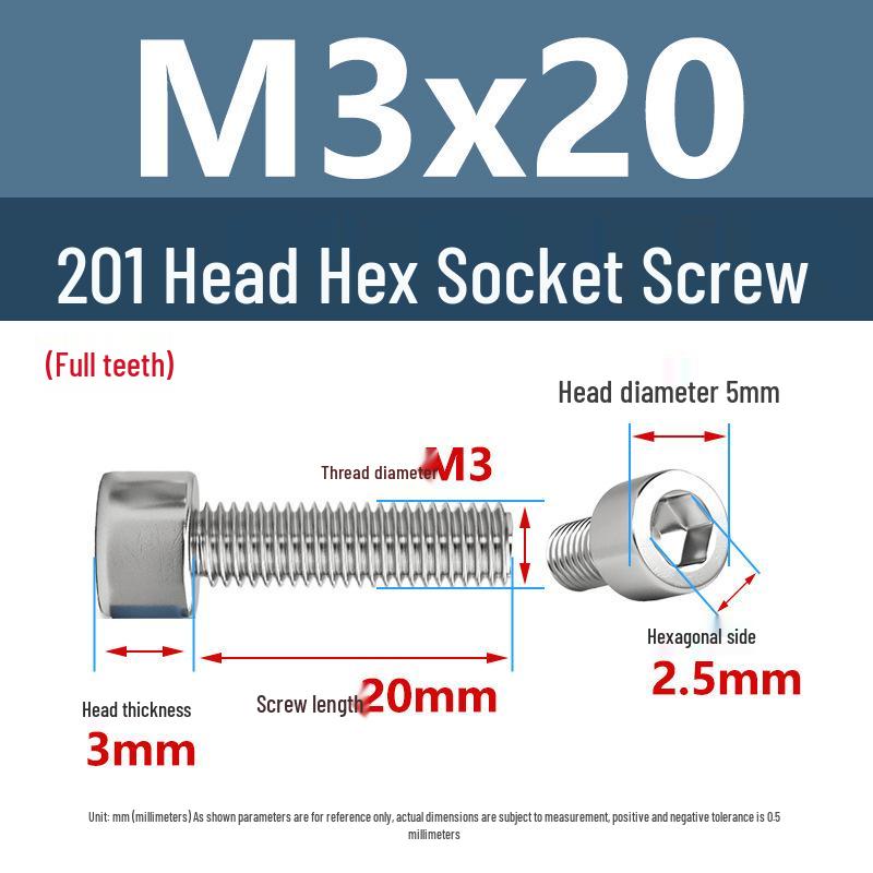 Yigu 201 Stainless Steel Cup Head Hexagon Screws and Bolts - M3, M4, M5, M6
