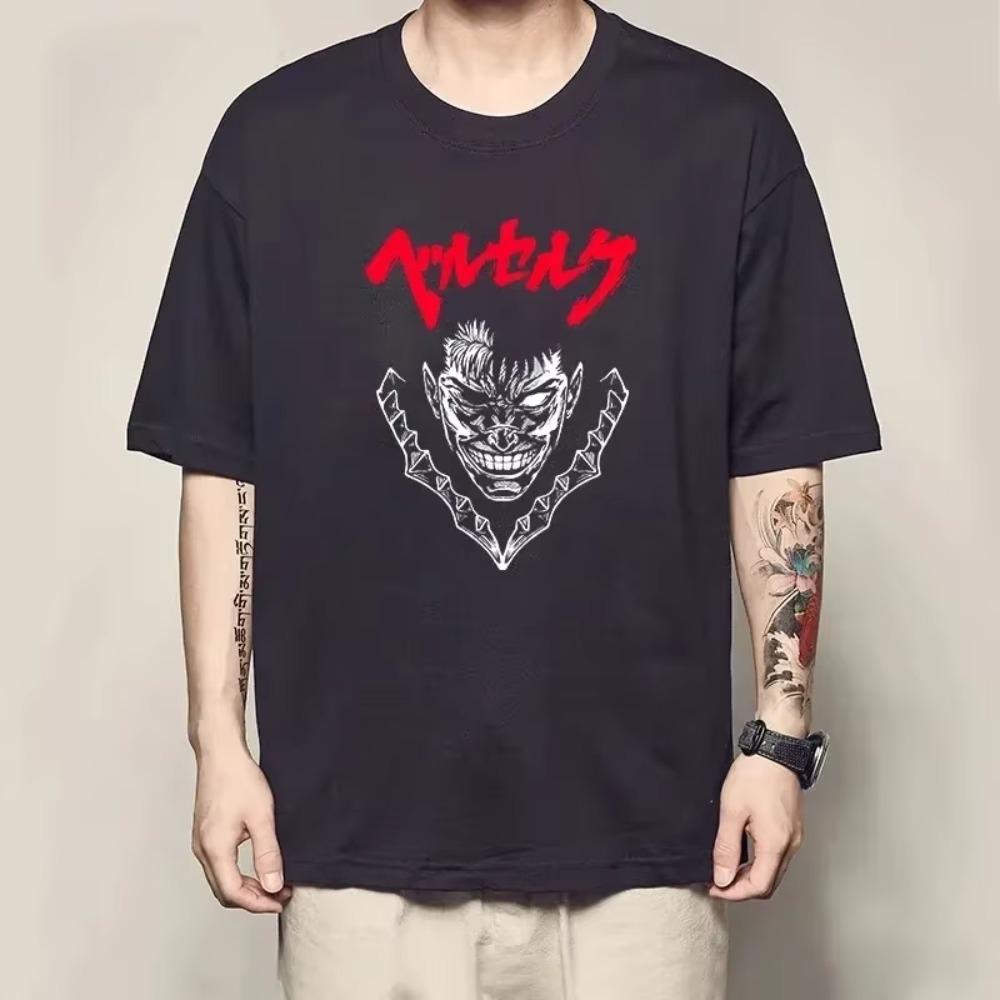 

Японская аниме-футболка Berserk Guts Funny T Shirt Men Cool Manga Graphic Short Sleeve Women 100% Cotton Harajuku Hip Hop Tees Y2k Tops S чёрный