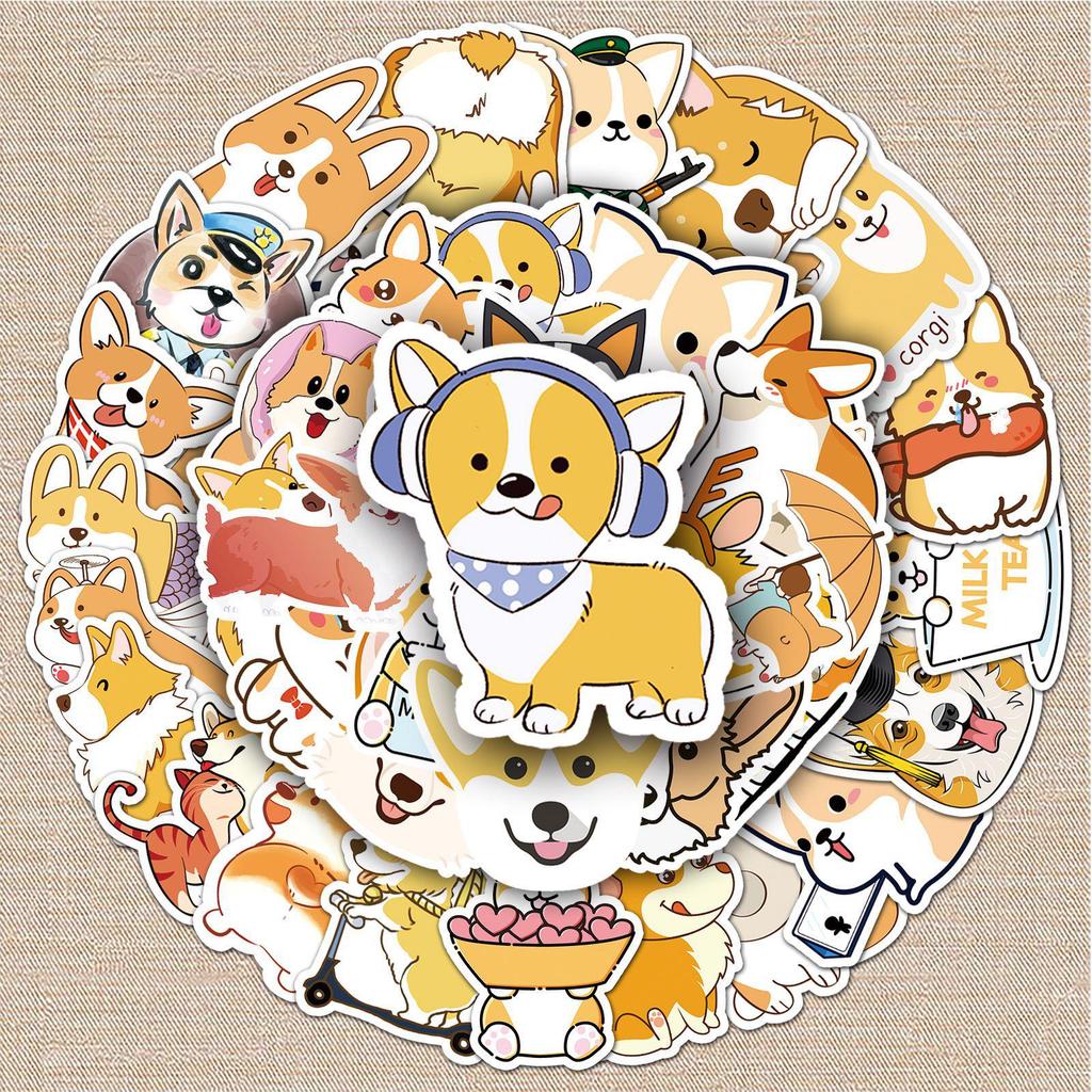 50PCS Corgi Graffiti Stickers - Cartoon Animal Waterproof Decals for DIY Phone Cases, Water Bottles, Luggage