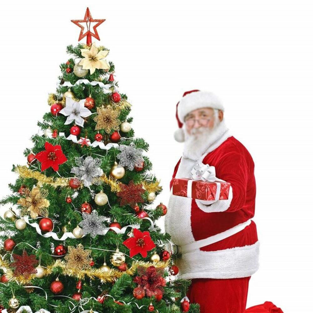 Sparkling Christmas Poinsettia Flower Tree Hanging Decoration Pack of 10