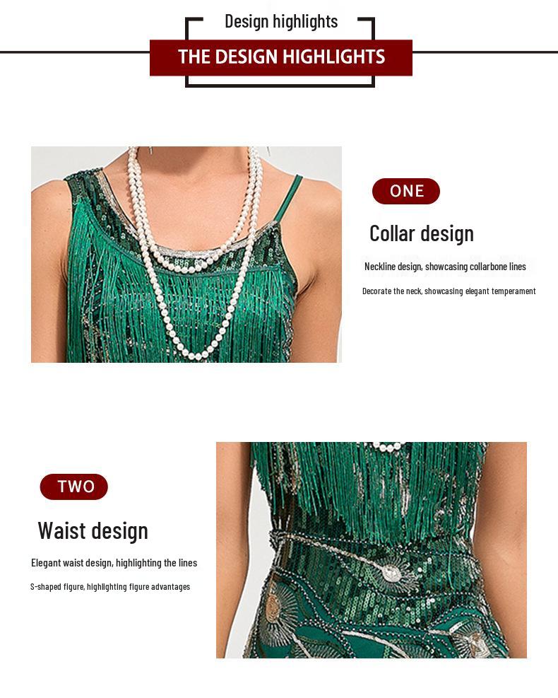1920s Retro Sequin Tassel Midi Evening Dress