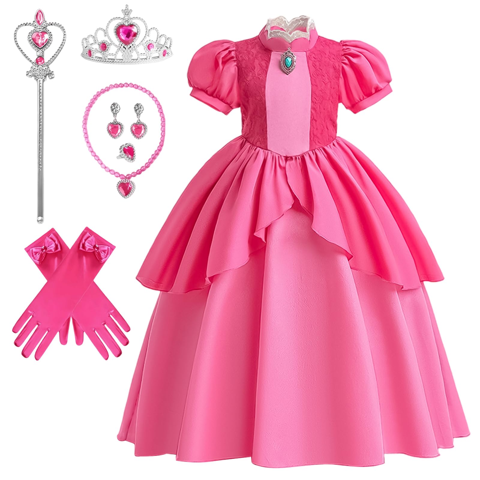 [EMGTTXDY] Princess Peach Dress, Kids  Cosplay Costume, Princess Peach Dress, Girls  One-Piece Dress, Kids  Princess Dress, Cosplay Costume, Kids