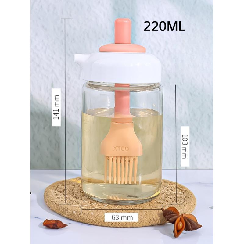Glass Oil Bottle with Brush Large Capacity Kitchen Essential for Baking BBQ Silicone Oil Dispenser
