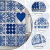Blue White Tile Pattern Shower Curtain Machine Washable All Season Waterproof Privacy Protection Mediterranean Design Elegant