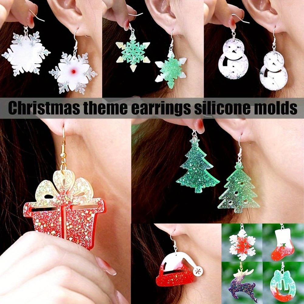 5pcs Resin Earring Molds Resin Jewelry Molds Christmas Silicone Pendant Molds Various Shapes Christmas Tree Snowflake Snowman Elk Resin Silicone Mold