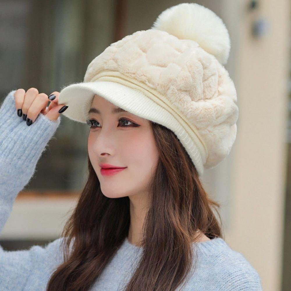 Women Girl Head Warmer Fur Faux Duck Tongue Cap Plush Hat Peaked Cap Visors Cap