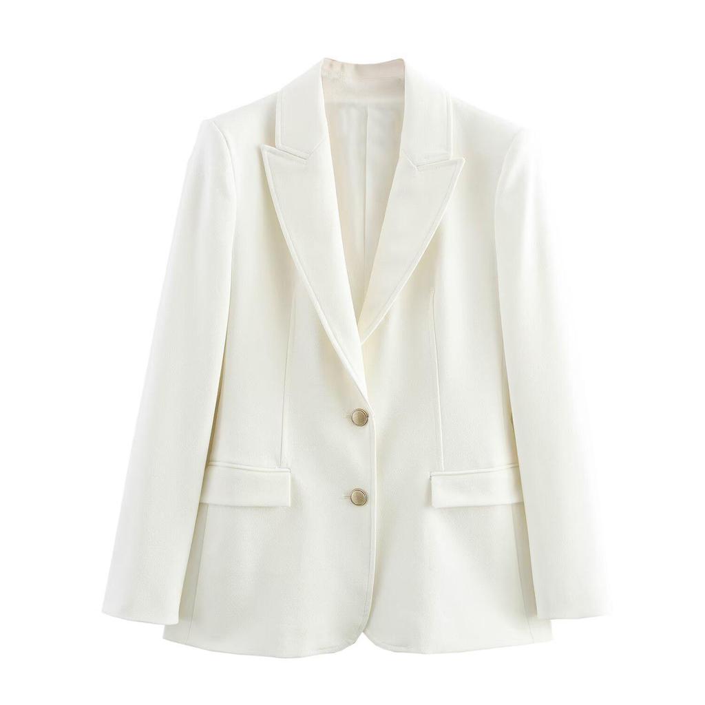 2025 Spring Women's Versatile Solid Color Single-Breasted Blazer with Turn-Down Collar