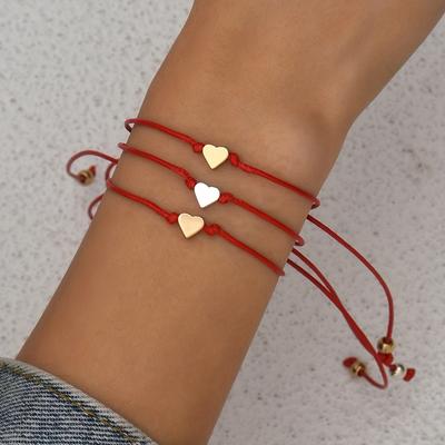 3KS Nastavitelný Vícevrstvý Srdíčkový Pletený Pár Náramek Set Minimalistický Dvoutónový Láska Šňůrkový Šperk Odpovídající Romantický Dárek pro Ženy a Muže