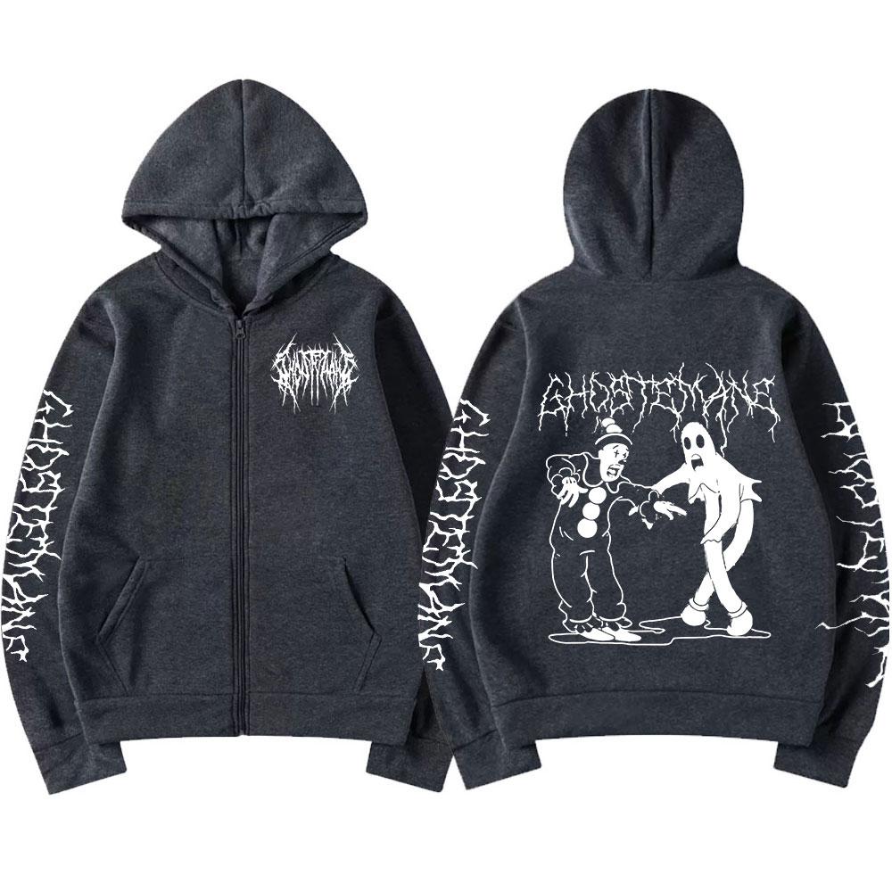 Limited Ghostemane Zipper Hoodie Graphic Print Hoodies Metal Rock Gothic Zip Up Hooded Sweatshirts Harajuku Streetwear Coats