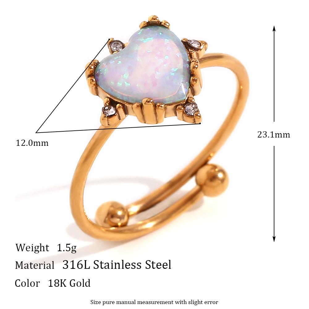 

MamacitaSlay Unique Adjustable White Blue Heart Oval Flower Australian Opal Rings 316L Sainless Steel Ring For Women Jewelry 7