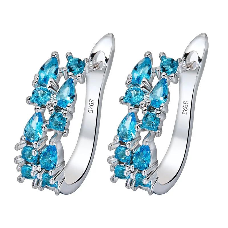 Wholesale Slver Color Luxury  Sterling Silver Earrings Flash Colorful CZ Zircon Ear Studs Earrings Women Cheap Brincos